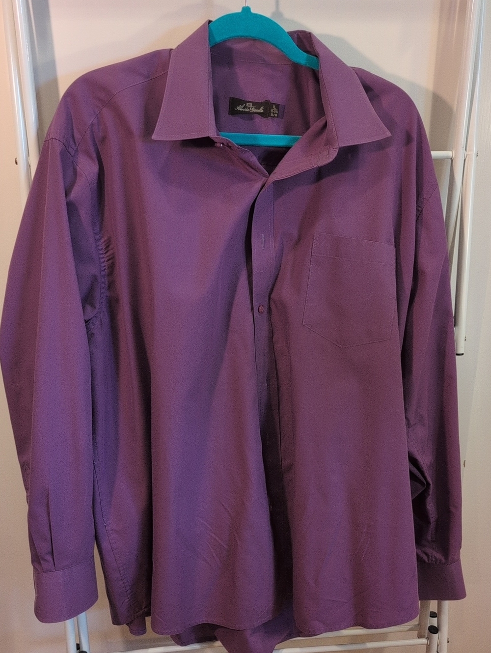 Men's Purple Long-Sleeve Dress Shirt with Point Collar